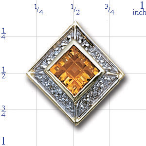B3081 14K SQ BEZEL SCORED CITRINE & DIAMOND SLIDE 